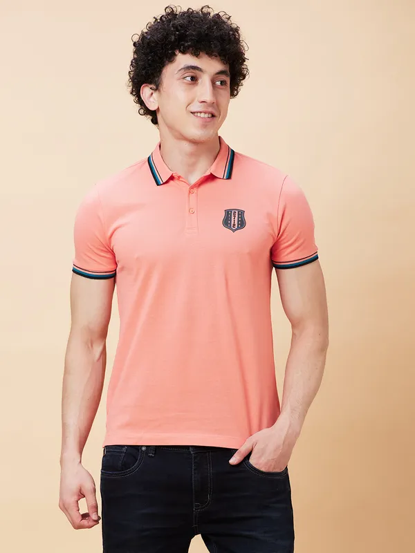 Being Human Regular Fit Men Polo Neck T-Shirts-Burnt Coral