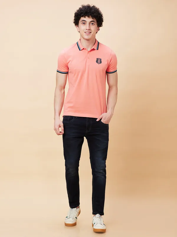 Being Human Regular Fit Men Polo Neck T-Shirts-Burnt Coral