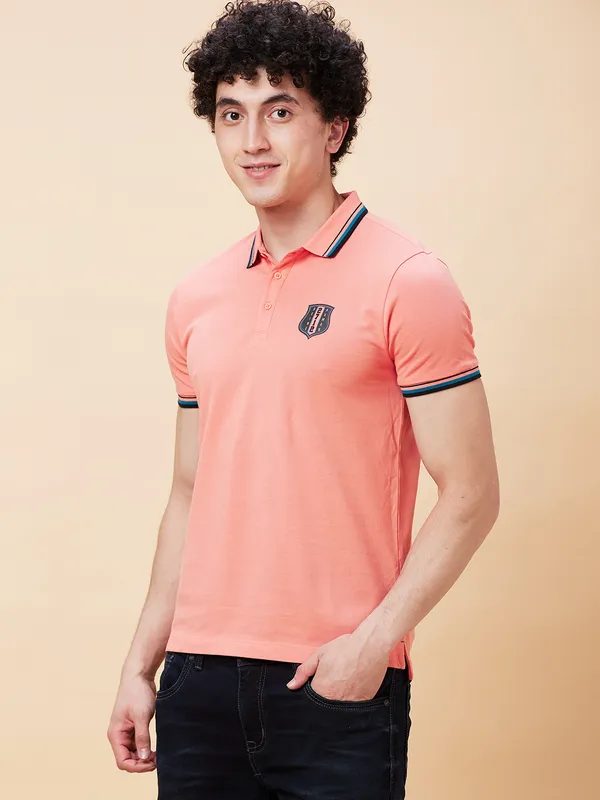 Being Human Regular Fit Men Polo Neck T-Shirts-Burnt Coral