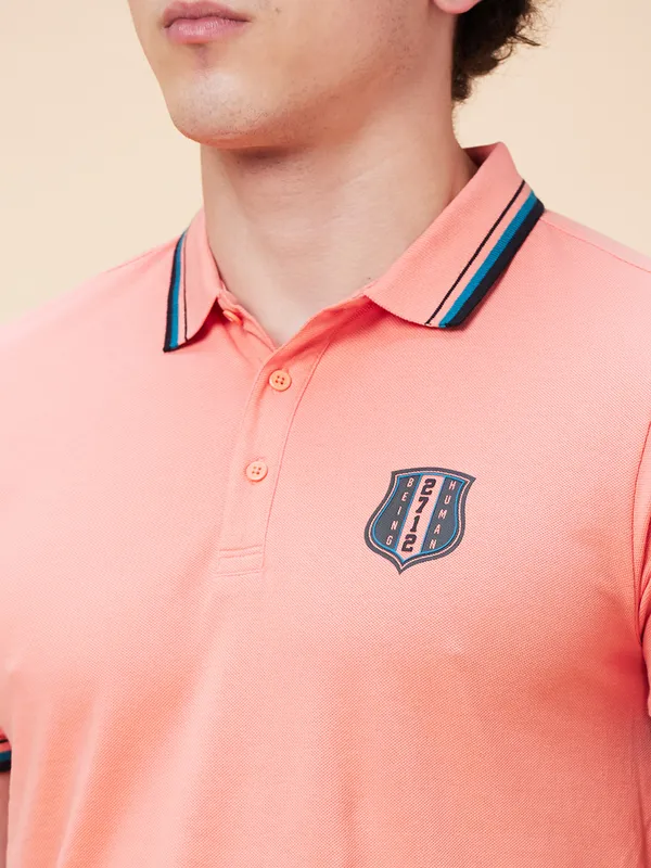 Being Human Regular Fit Men Polo Neck T-Shirts-Burnt Coral