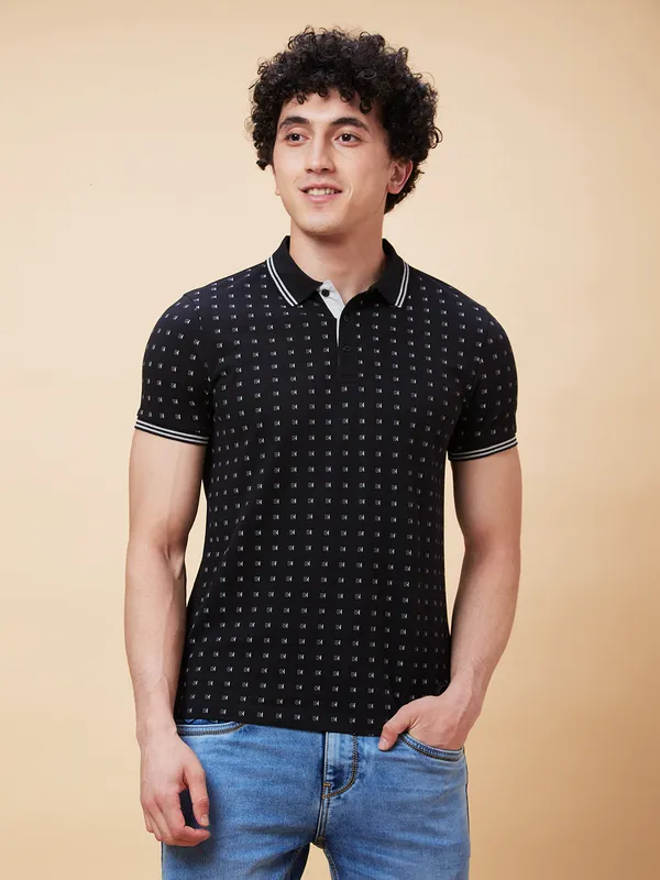 Being Human Clothing Men Regular Fit Polo Neck T-Shirts-Black