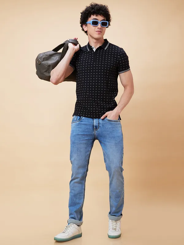 Being Human Clothing Men Regular Fit Polo Neck T-Shirts-Black