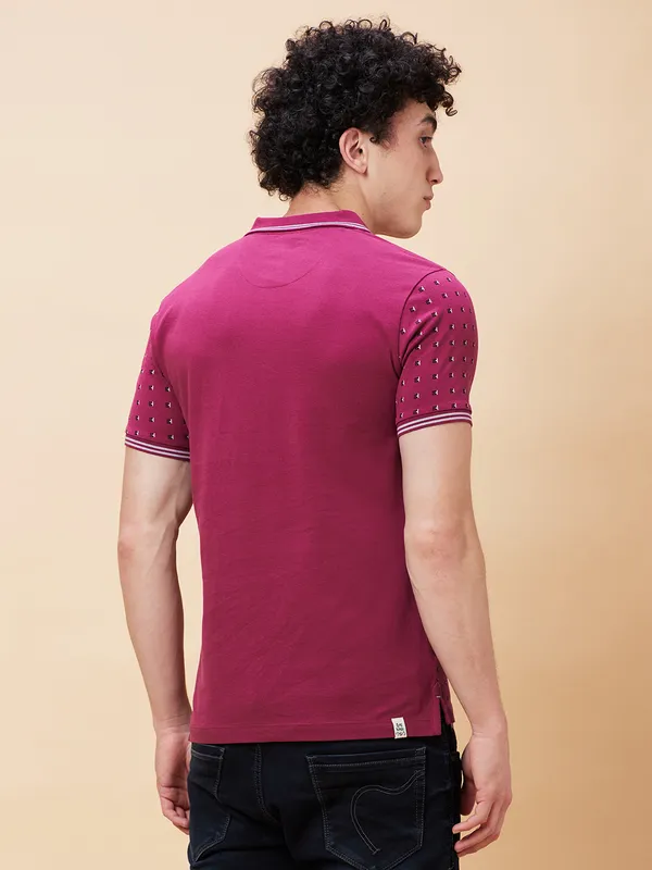 Being Human Clothing Men Regular Fit Polo Neck T-Shirts-Purple Potion