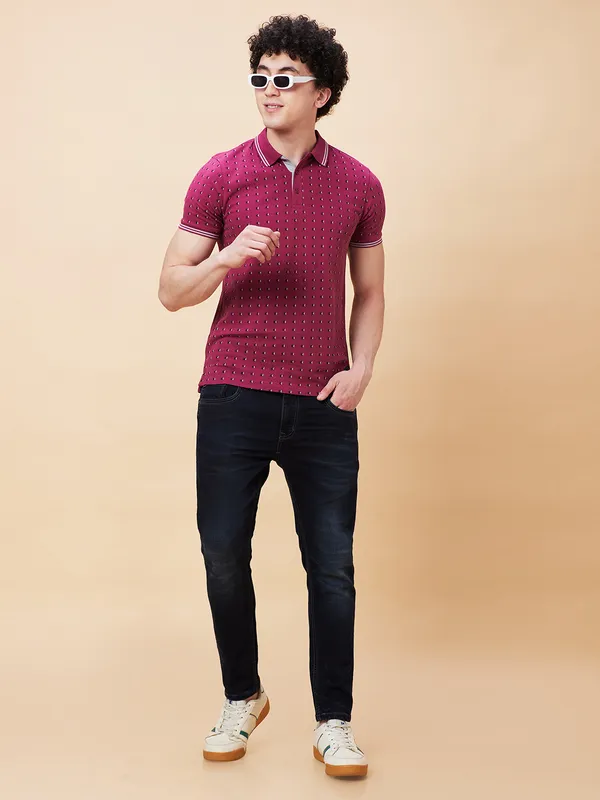 Being Human Clothing Men Regular Fit Polo Neck T-Shirts-Purple Potion