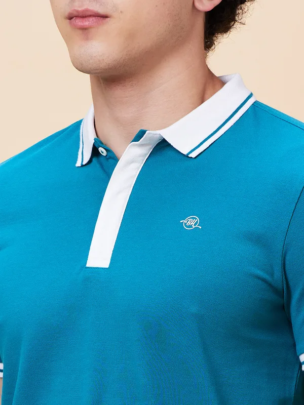Being Human Clothing Men Regular Fit Polo Neck T-Shirts-Deep Lake
