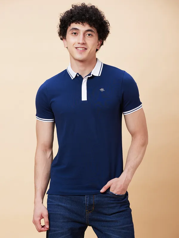 Being Human Regular Fit Men Polo Neck T-Shirts-Navy