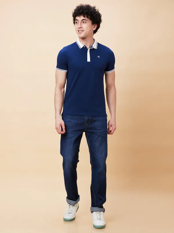 Being Human Regular Fit Men Polo Neck T-Shirts-Navy