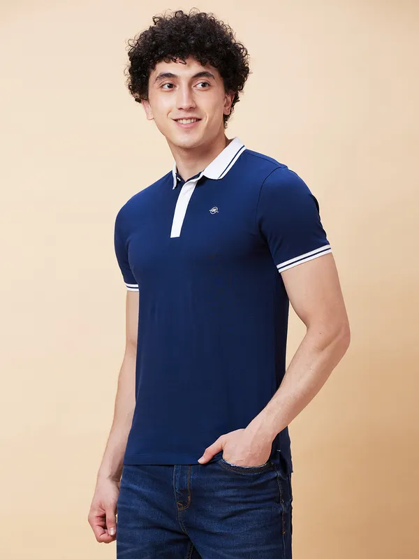 Being Human Regular Fit Men Polo Neck T-Shirts-Navy