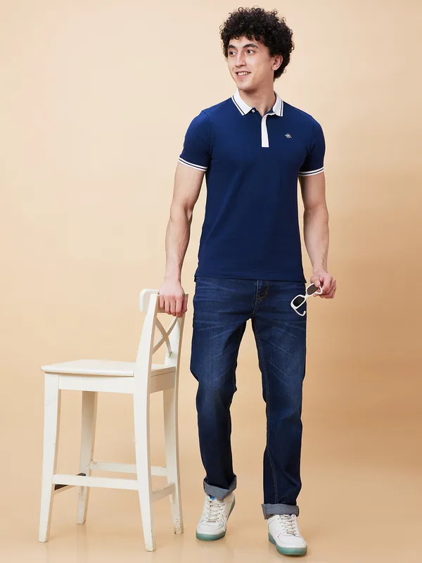 Being Human Regular Fit Men Polo Neck T-Shirts-Navy