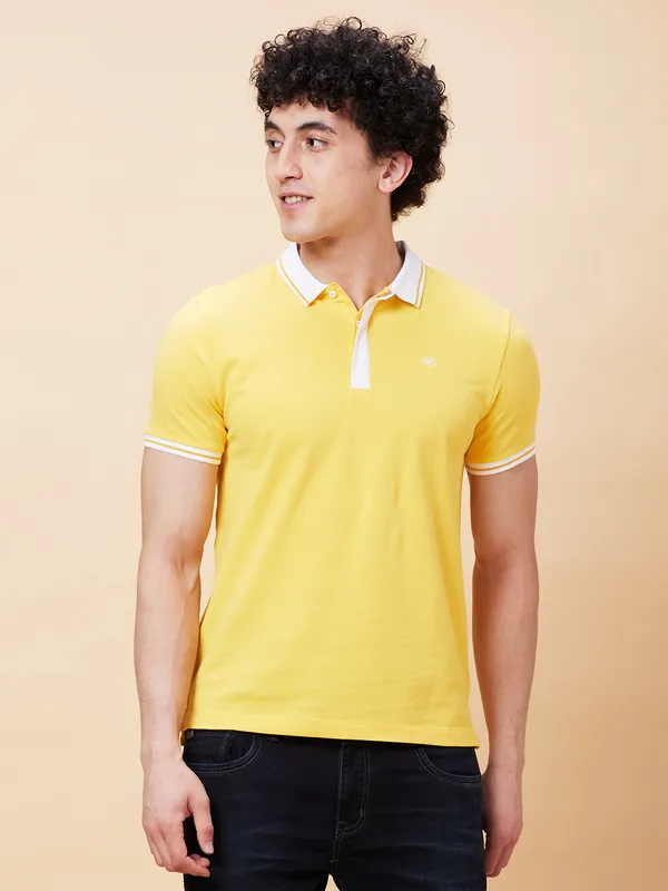 Being Human Regular Fit Men Polo Neck T-Shirts-Yellow