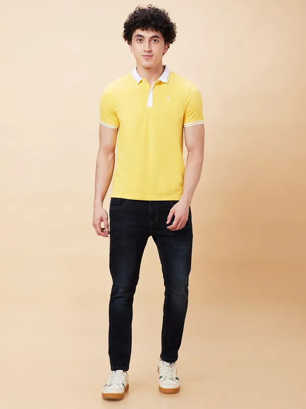 Being Human Regular Fit Men Polo Neck T-Shirts-Yellow