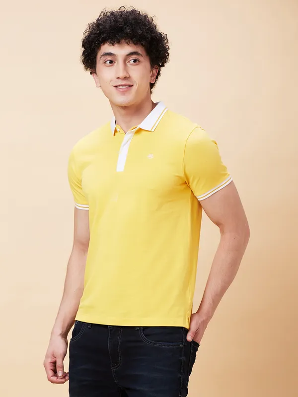 Being Human Regular Fit Men Polo Neck T-Shirts-Yellow