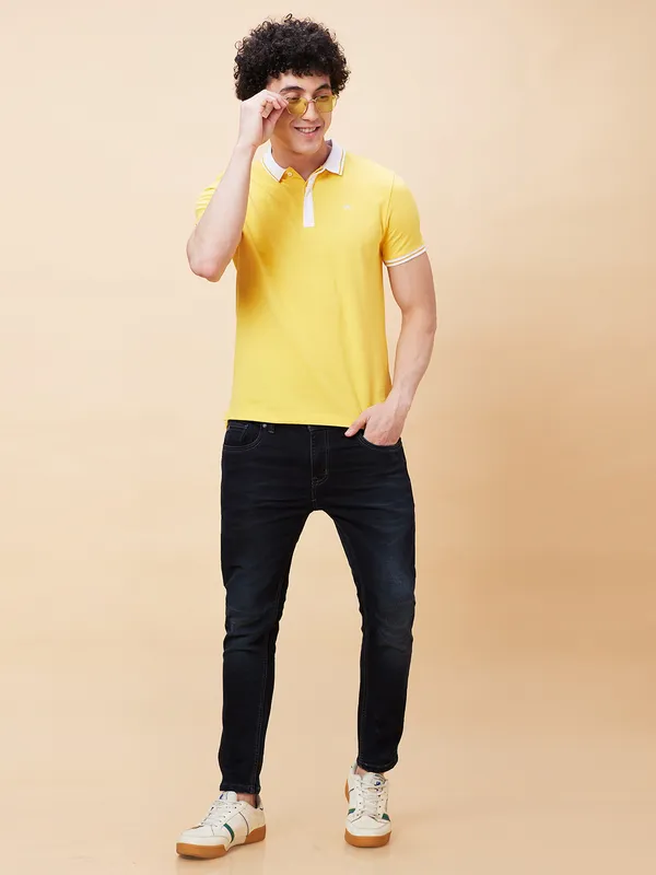 Being Human Regular Fit Men Polo Neck T-Shirts-Yellow