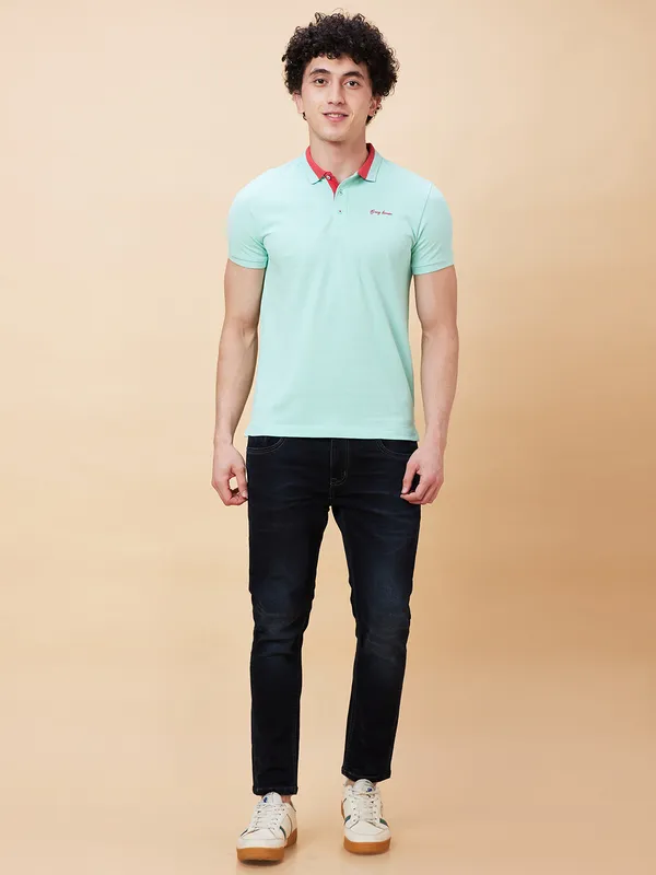 Being Human Regular Fit Men Polo Neck T-Shirts-Brook Green