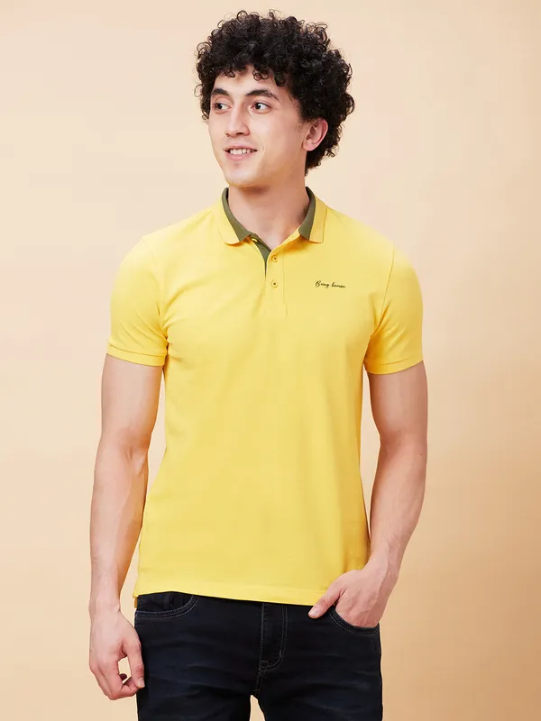 Being Human Regular Fit Men Polo Neck T-Shirts-Yellow