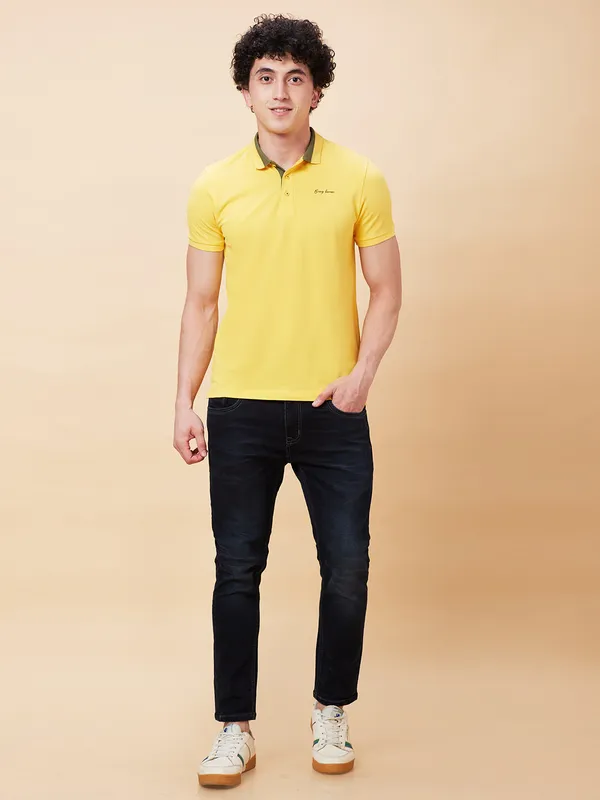 Being Human Regular Fit Men Polo Neck T-Shirts-Yellow