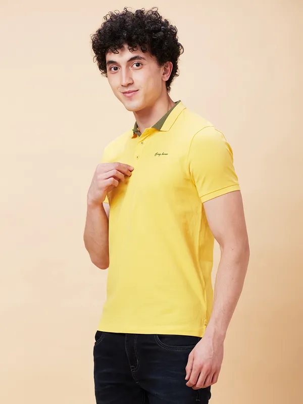 Being Human Regular Fit Men Polo Neck T-Shirts-Yellow