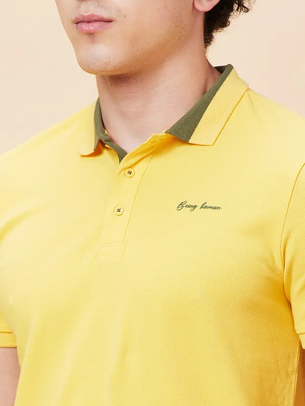 Being Human Regular Fit Men Polo Neck T-Shirts-Yellow