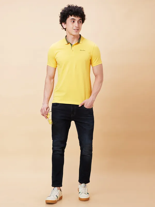 Being Human Regular Fit Men Polo Neck T-Shirts-Yellow