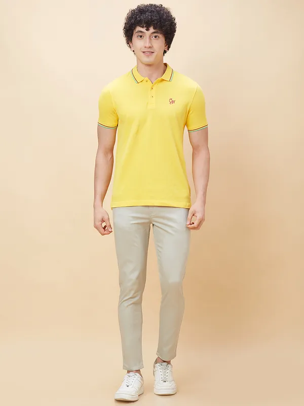 Being Human Men Regular Fit T-Shirts-Yellow