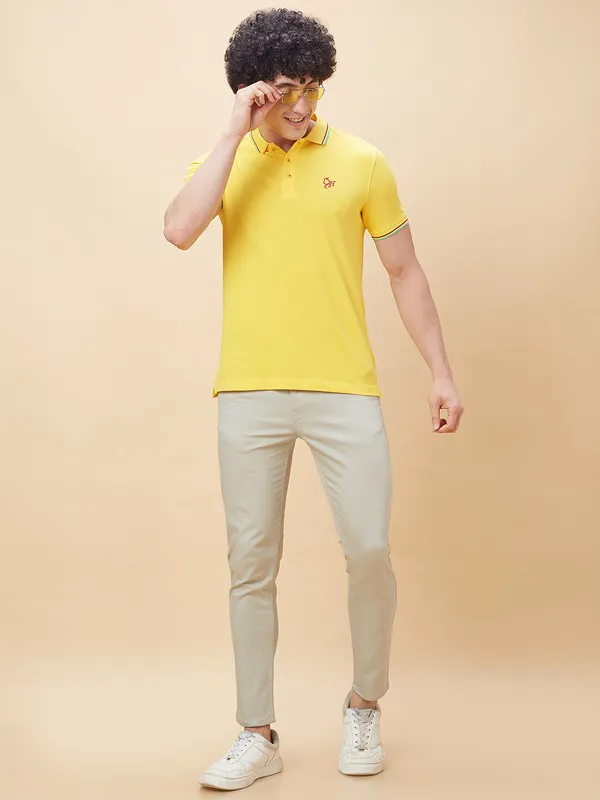 Being Human Men Regular Fit T-Shirts-Yellow