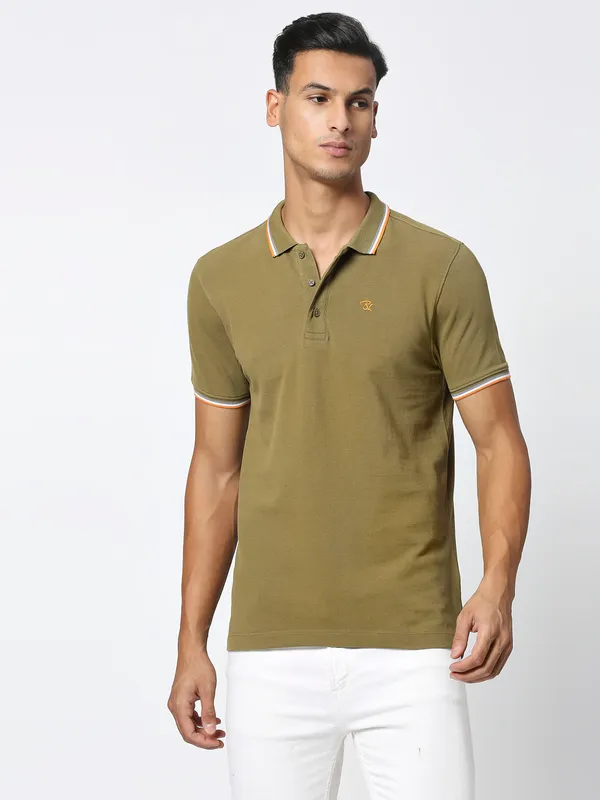 Being Human Men Regular Fit T-Shirts-Olive