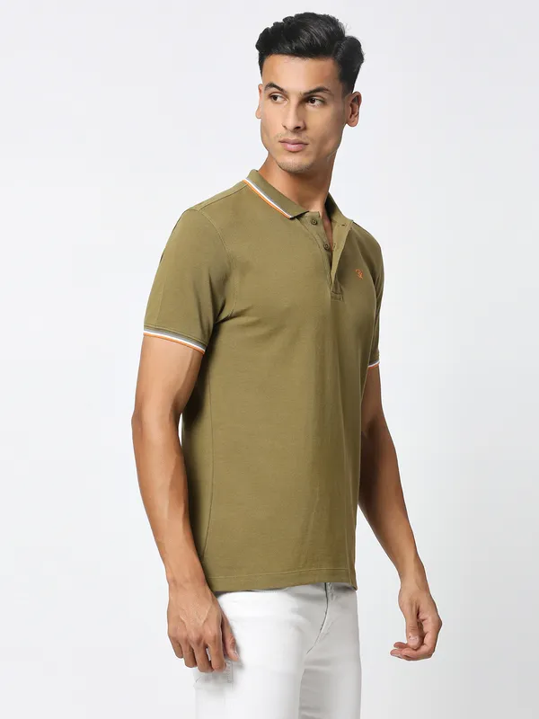 Being Human Men Regular Fit T-Shirts-Olive