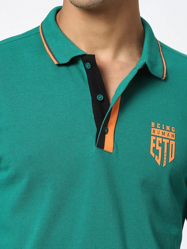 Being Human Men Regular Fit T-Shirts-Green