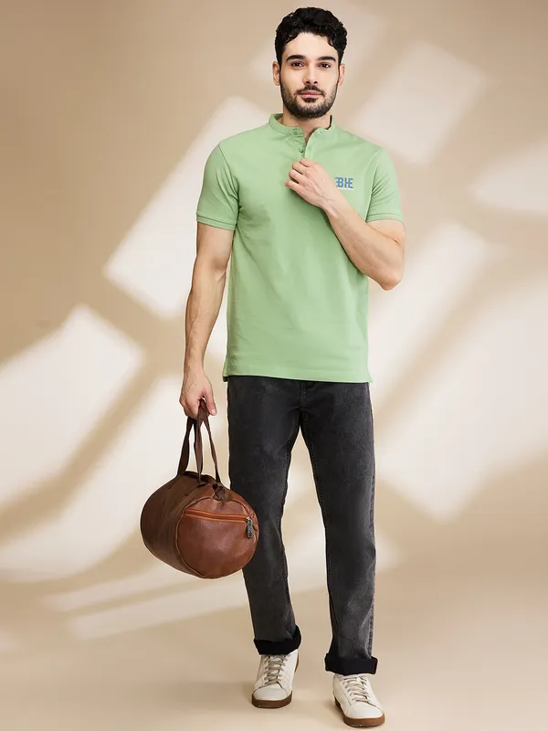 Being Human Clothing Mens-Top Polo Neck Green