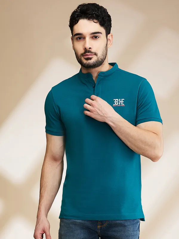 Being Human Clothing Mens-Top Polo Neck Teal