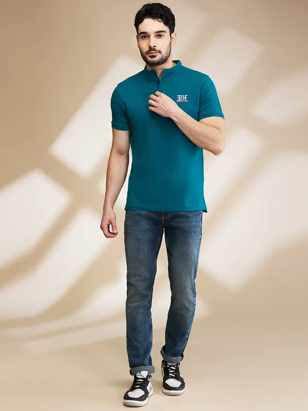 Being Human Clothing Mens-Top Polo Neck Teal
