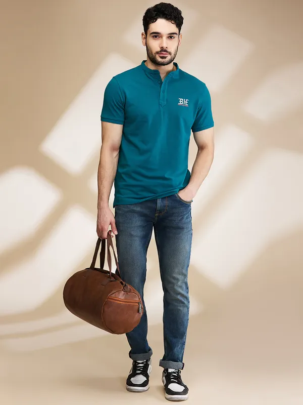 Being Human Clothing Mens-Top Polo Neck Teal