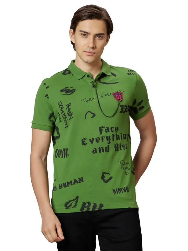 Being Human Clothing Men Regular Fit Polo Neck T-Shirts-Cactus Green