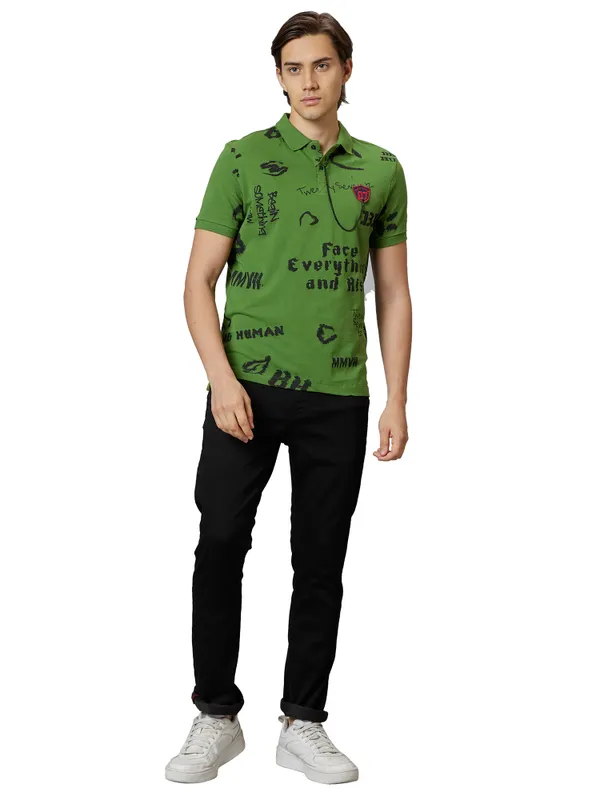 Being Human Clothing Men Regular Fit Polo Neck T-Shirts-Cactus Green