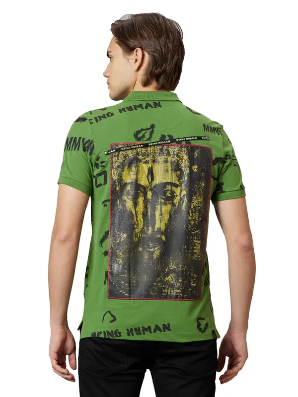Being Human Clothing Men Regular Fit Polo Neck T-Shirts-Cactus Green