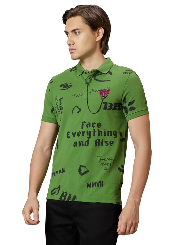 Being Human Clothing Men Regular Fit Polo Neck T-Shirts-Cactus Green