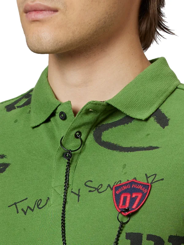 Being Human Clothing Men Regular Fit Polo Neck T-Shirts-Cactus Green