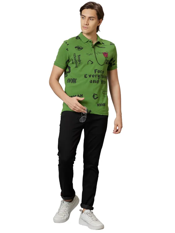 Being Human Clothing Men Regular Fit Polo Neck T-Shirts-Cactus Green