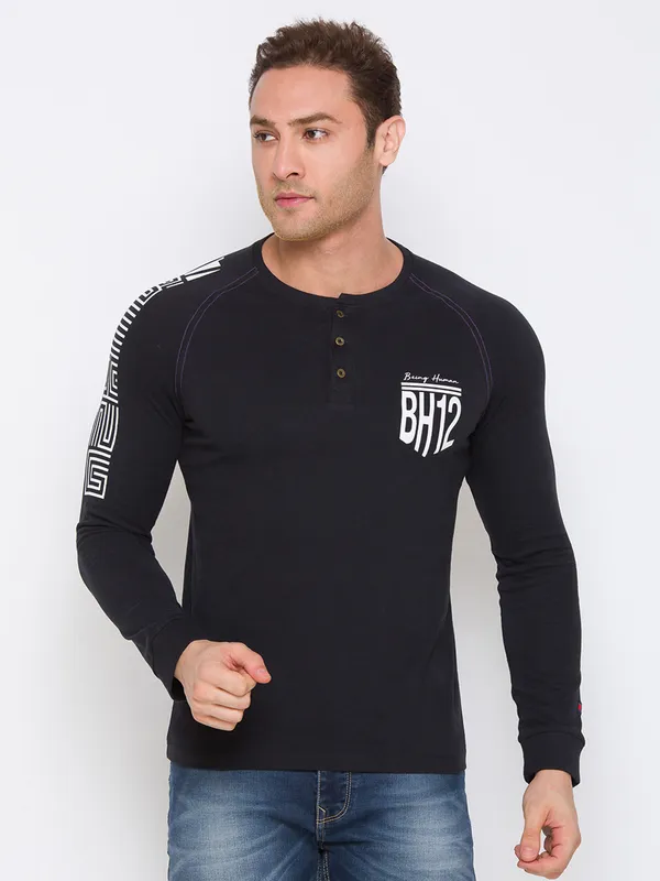 Being Human Regular Fit Men Crew Neck T-Shirts-Black