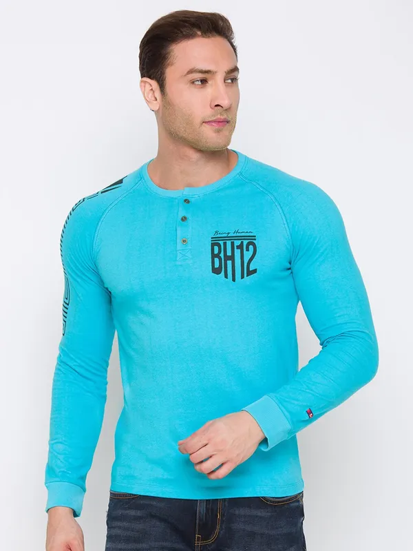 Being Human Regular Fit Men Crew Neck T-Shirts-Scuba Blue