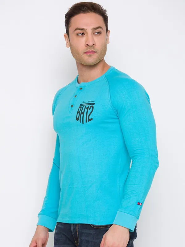 Being Human Regular Fit Men Crew Neck T-Shirts-Scuba Blue