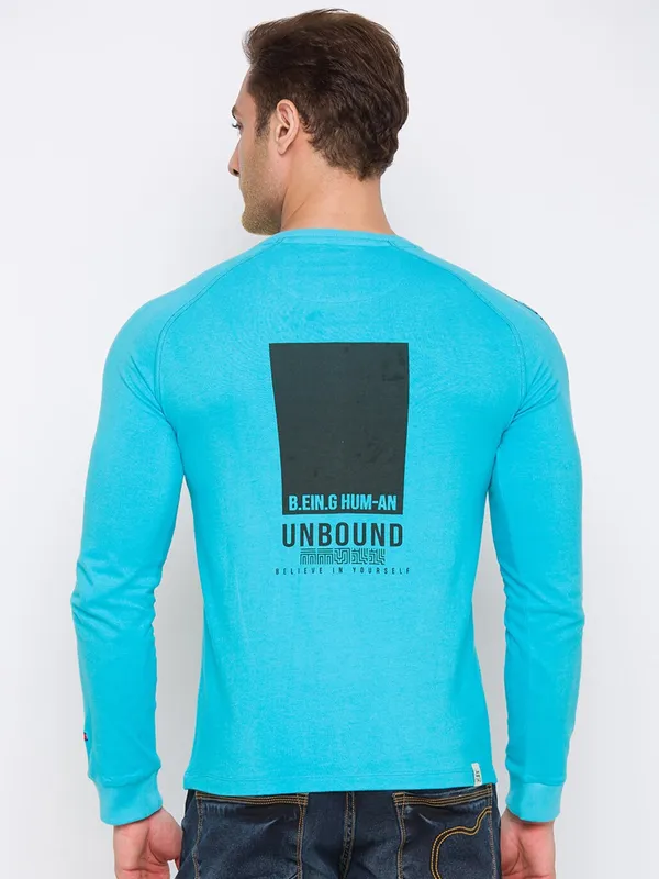 Being Human Regular Fit Men Crew Neck T-Shirts-Scuba Blue