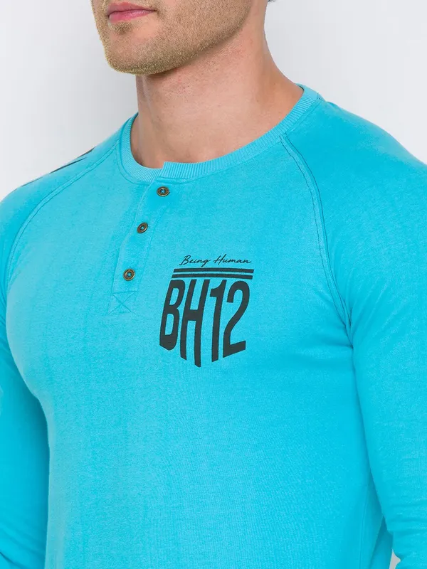 Being Human Regular Fit Men Crew Neck T-Shirts-Scuba Blue