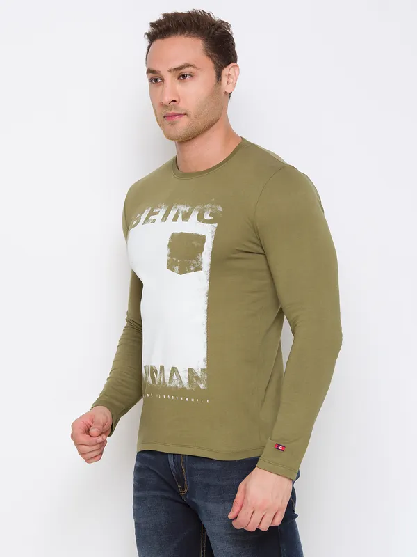 Being Human Clothing Men Regular Fit Crew Neck T-Shirts-Olive