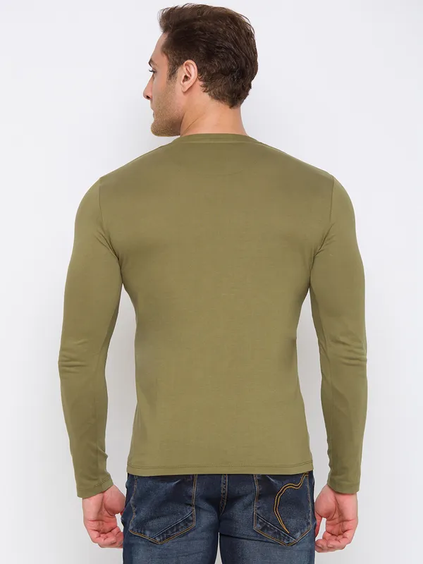 Being Human Clothing Men Regular Fit Crew Neck T-Shirts-Olive
