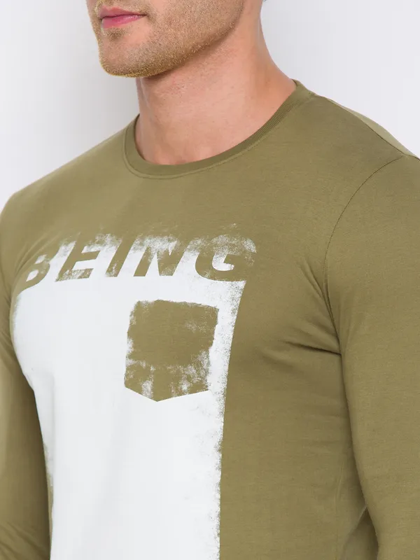 Being Human Clothing Men Regular Fit Crew Neck T-Shirts-Olive
