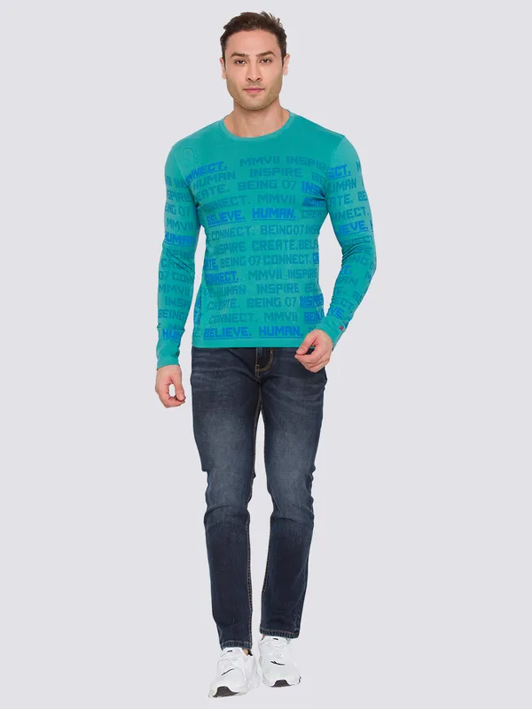 Being Human Slim Fit Men Crew Neck T-Shirts-Green