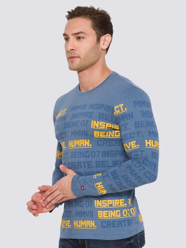Being Human Slim Fit Men Crew Neck T-Shirts-Vintage Blue