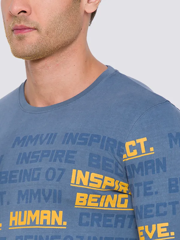 Being Human Slim Fit Men Crew Neck T-Shirts-Vintage Blue