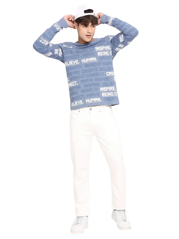 Being Human Slim Fit Men Crew Neck T-Shirts-Vintage Blue
